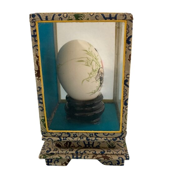 Vintage Chinese Hand Painted Egg In Glass Display Case - Picture 3 of 9